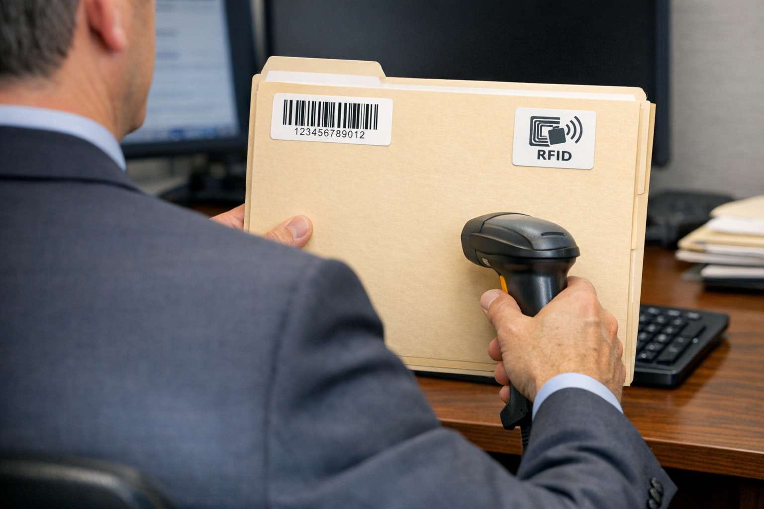 File Tracker Office Worker Scanning Files